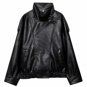 Faux leather Women's Black Bomber Jacket similar to Zara